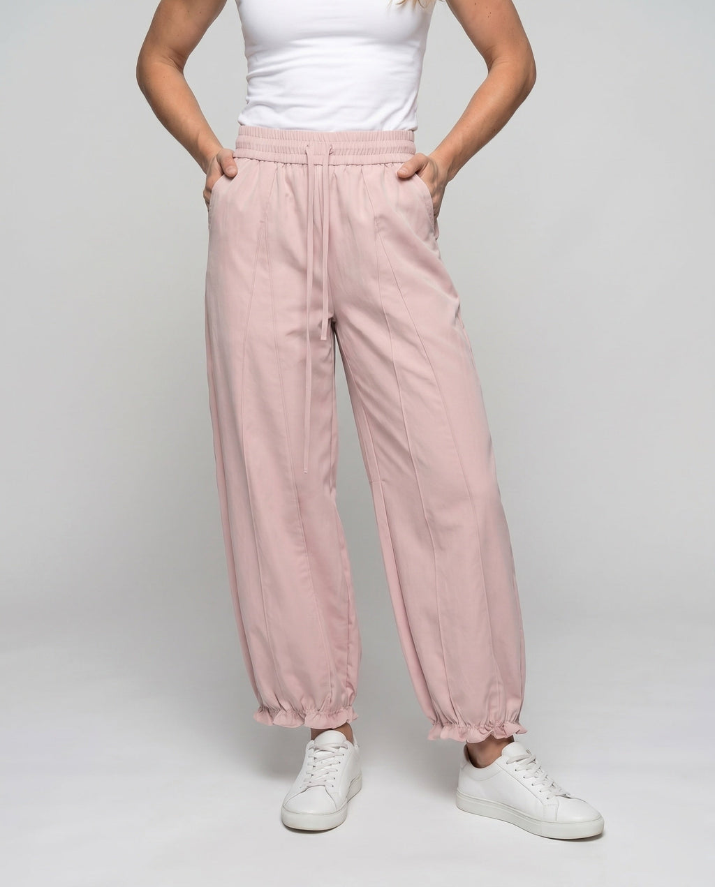 Women's Loose-Fitting Trousers with Elastic Waistband - Lower Body View