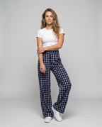 Women's Wide Leg Carrot Trousers with High Waist and Button Details - Front View