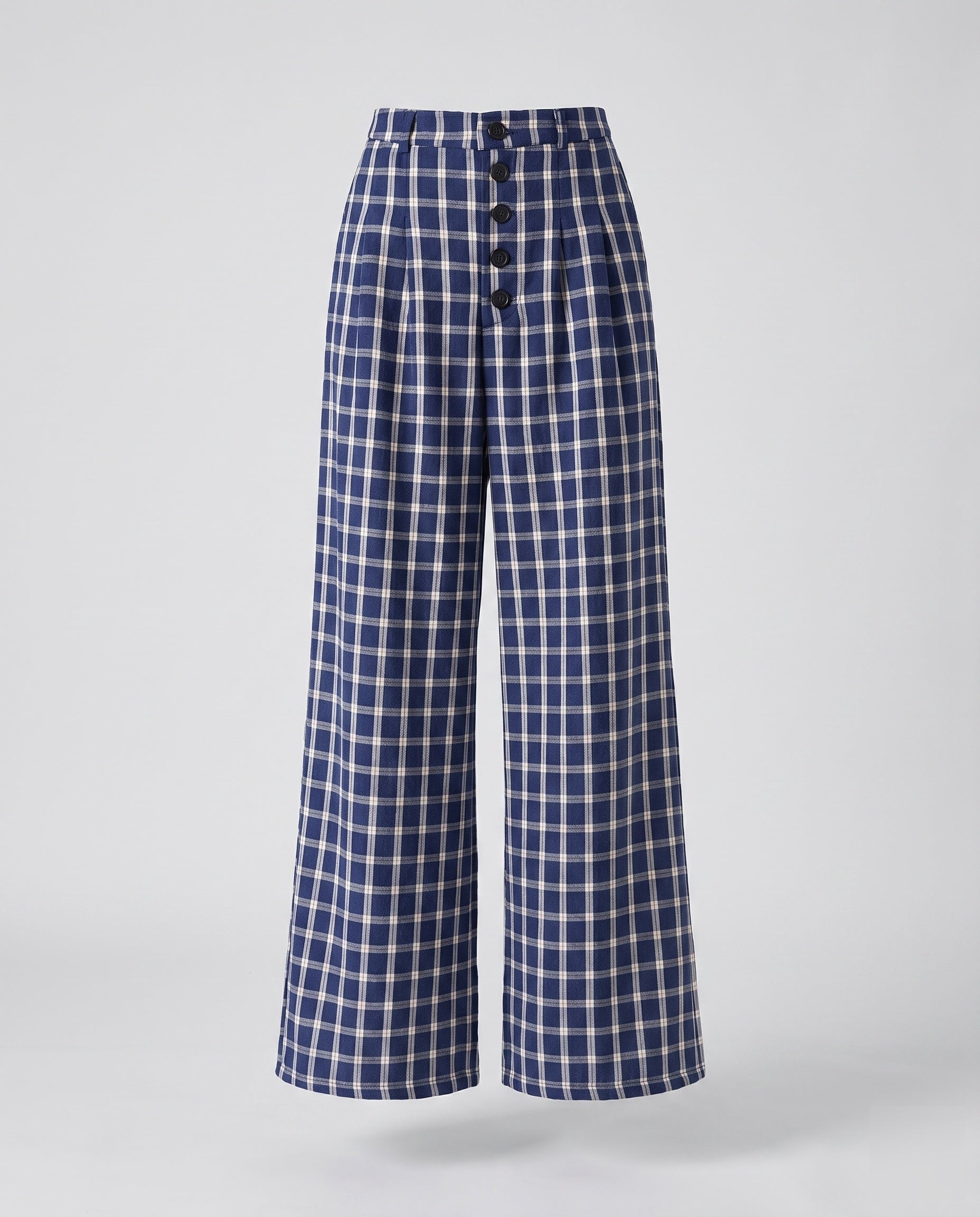 Women's Wide Leg Carrot Trousers with High Waist and Button Details