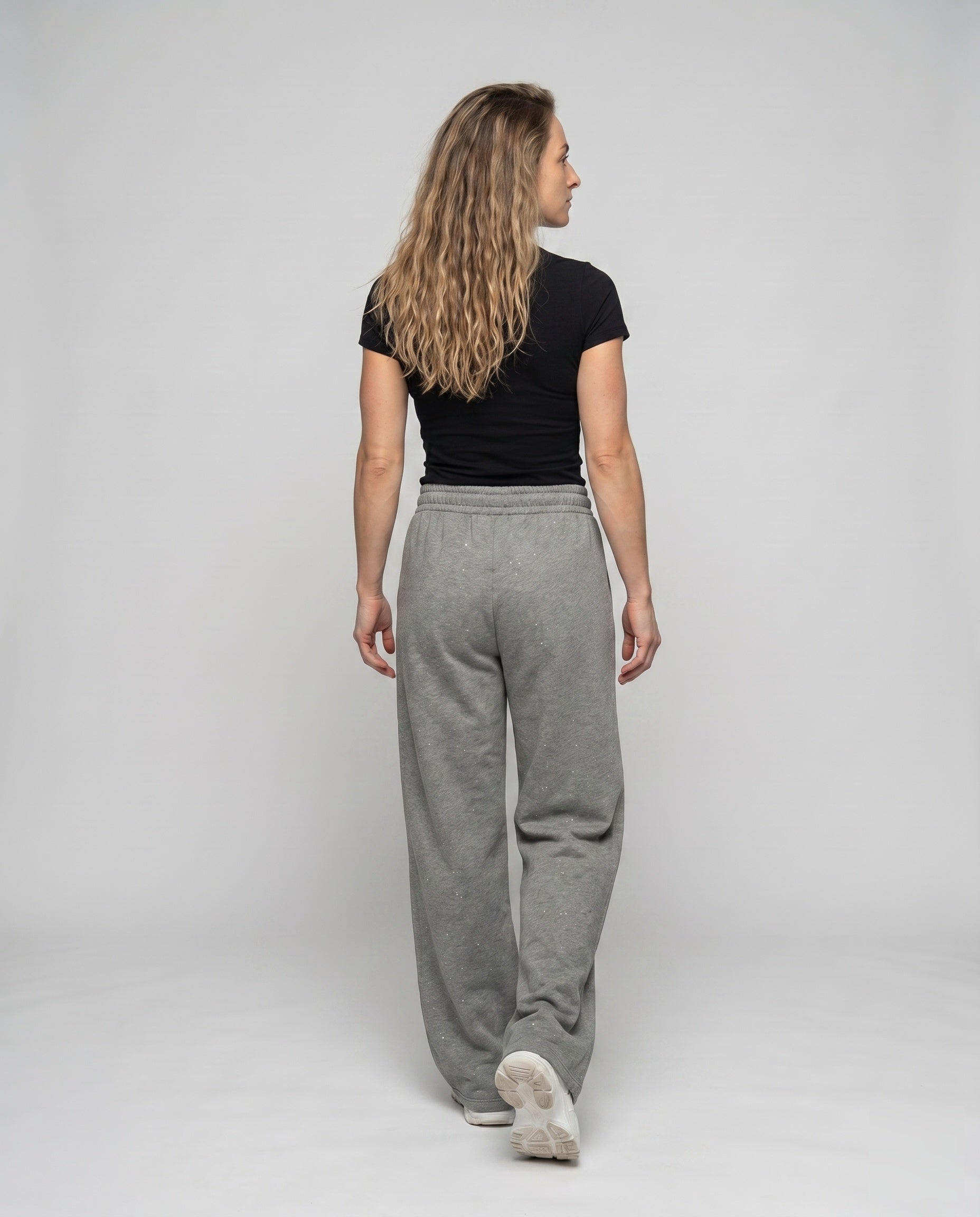 Women's Loose-Fitting Casual Palazzo Pants with Tie Belt - Back View