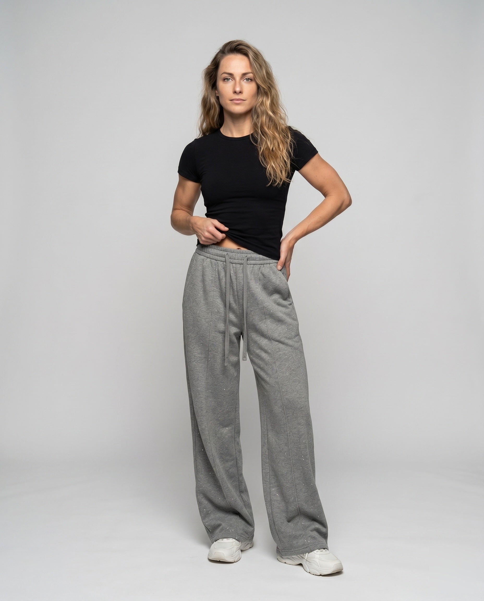 Women's Loose-Fitting Casual Palazzo Pants with Tie Belt - Front View