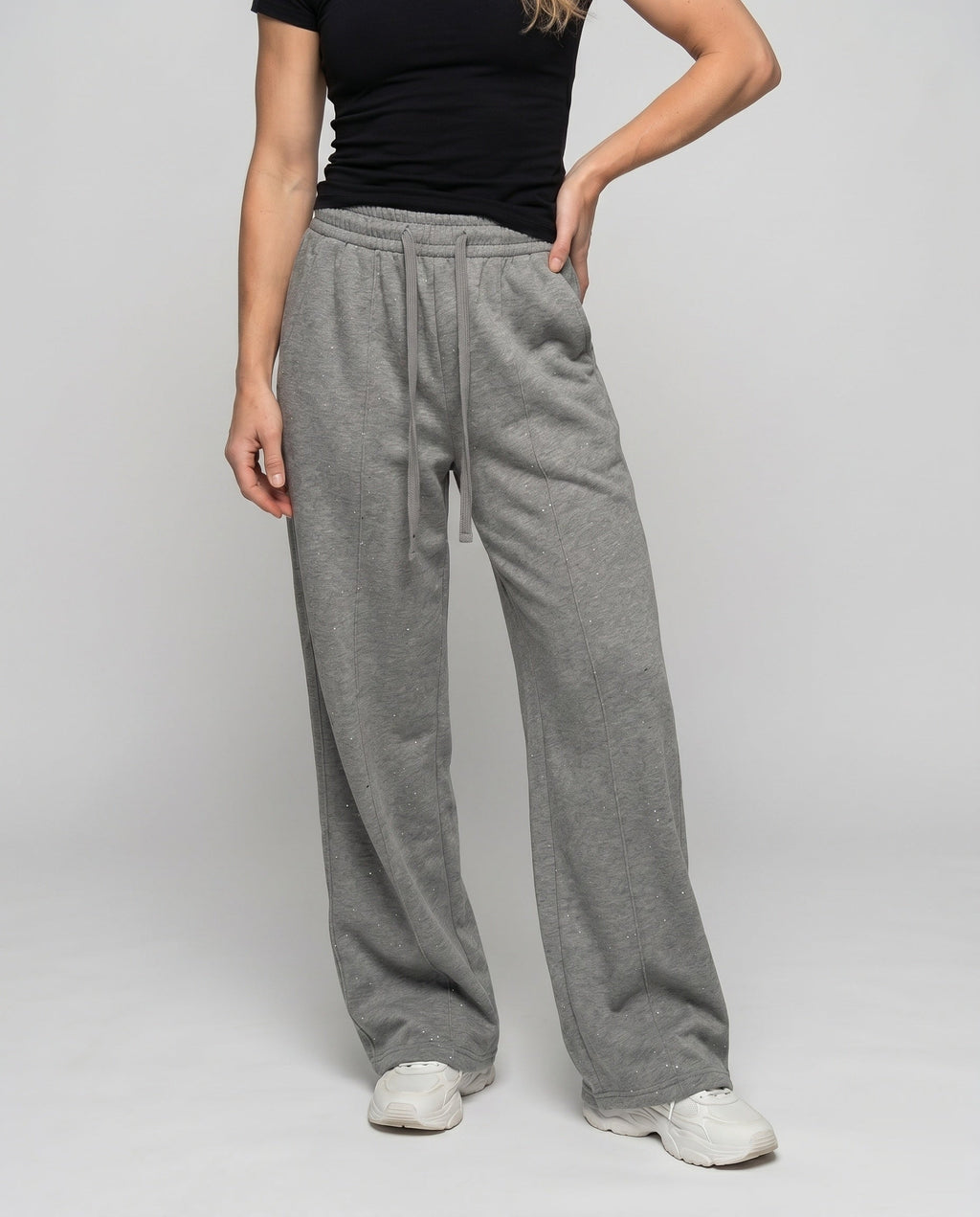 Women's Loose-Fitting Casual Palazzo Pants with Tie Belt - Lower Body View
