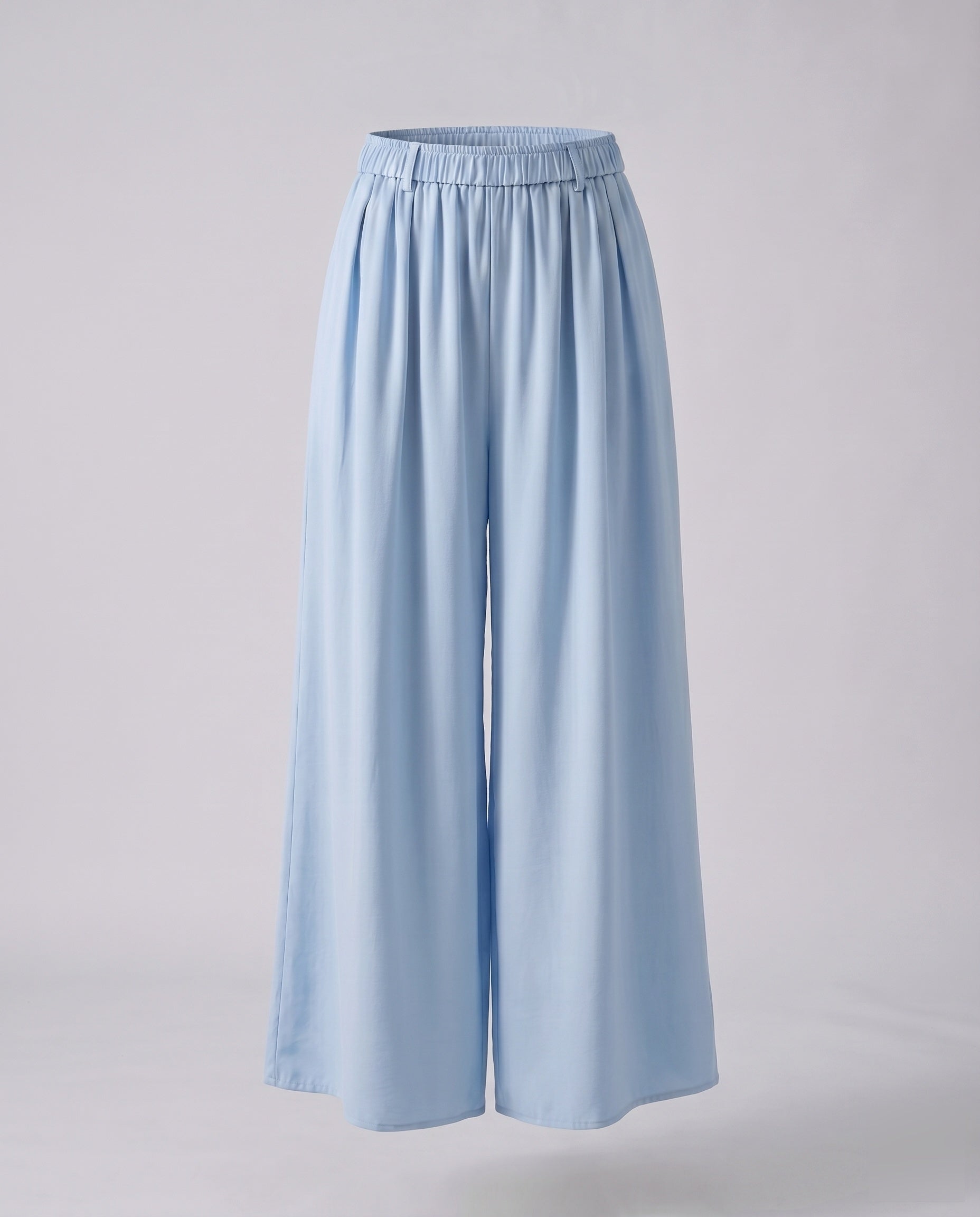 Women's Wide-Cut Palazzo Pants with Elastic Waistband, Decorative Belt