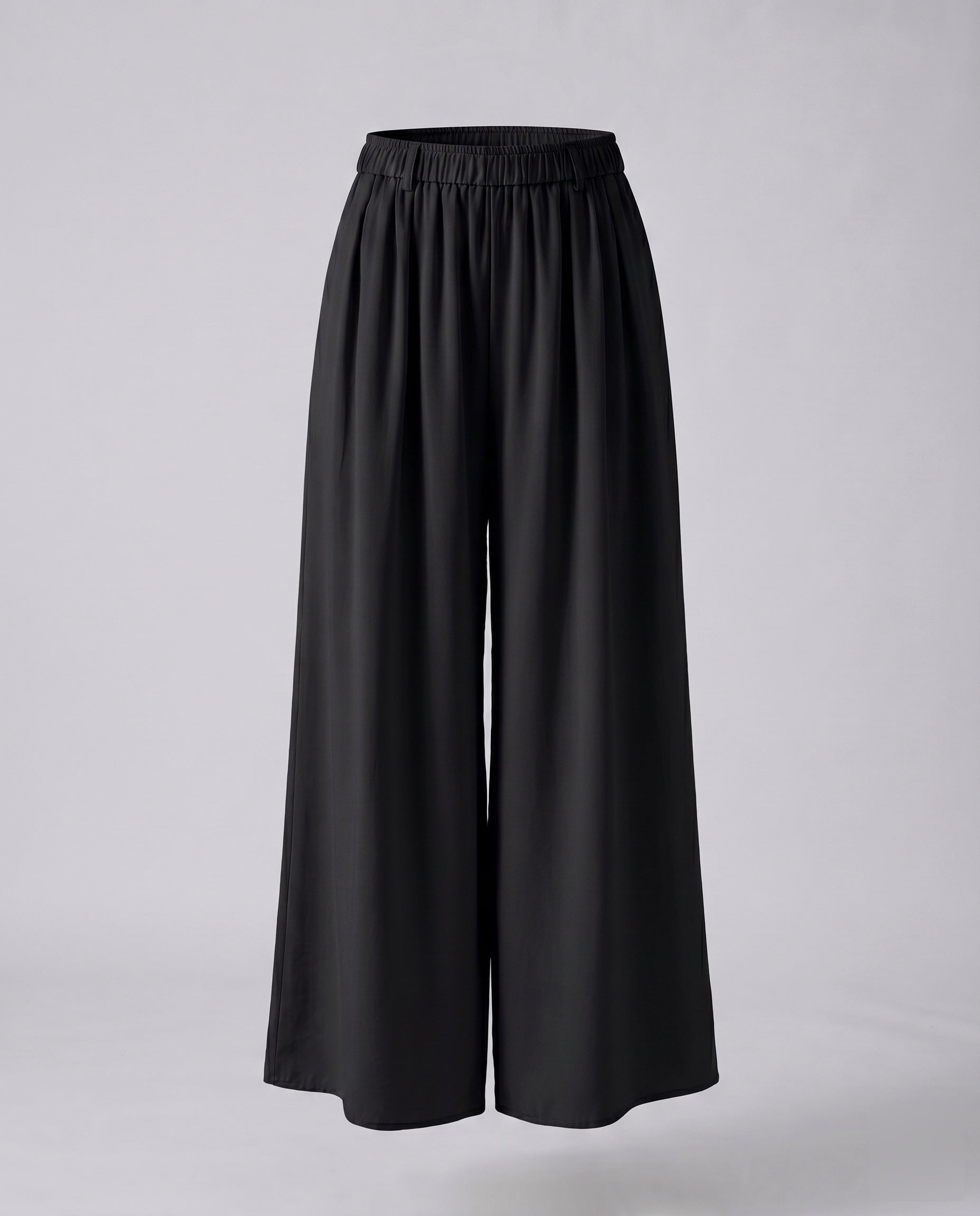 Women's Wide-Cut Palazzo Pants with Elastic Waistband, Decorative Belt