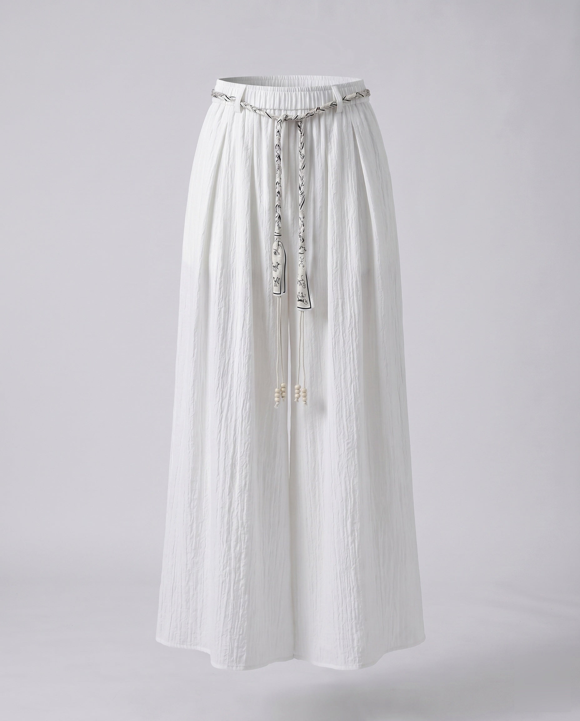 Women's Wide-Cut Palazzo Pants with Elastic Waistband, Decorative Belt