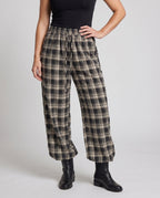 Women's Wide Check Pants with Elastic Waistband and Practical Pockets - Lower Body View