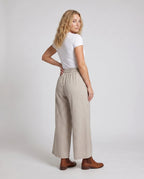 Women's Wide Palazzo Pants with Elastic Waistband and Polka Dot Design - Back View