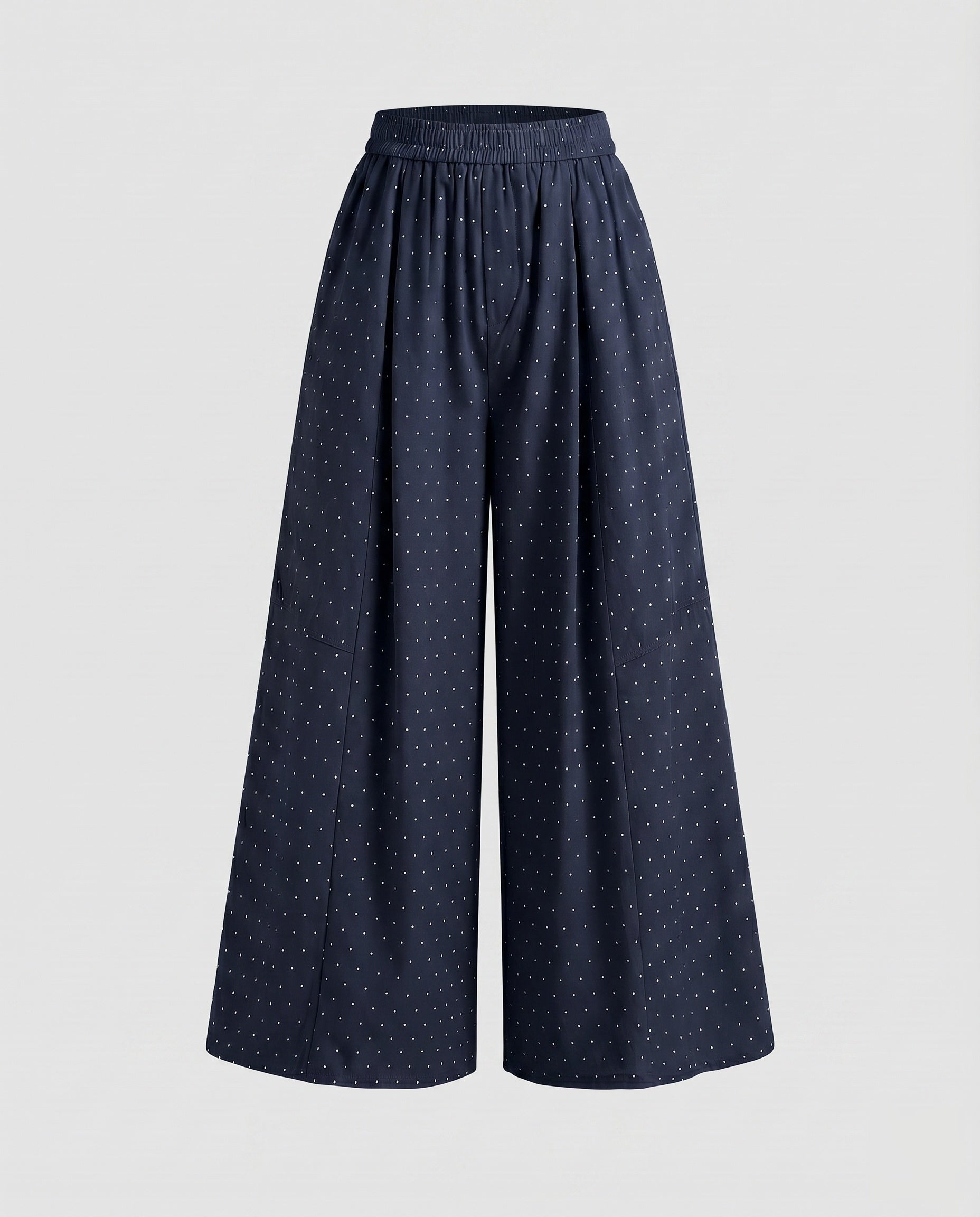 Women's Wide Palazzo Pants with Elastic Waistband and Polka Dot Design