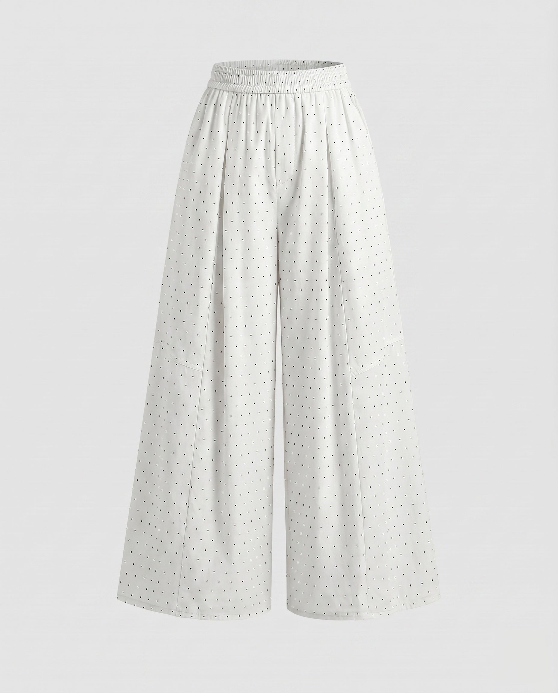 Women's Wide Palazzo Pants with Elastic Waistband and Polka Dot Design