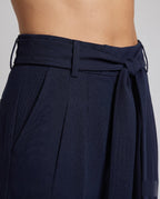 Women's Wide Palazzo Pants with Fashionable Tie Belt - Close-Up Detail