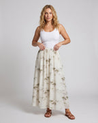 Women's Wide Summer Trousers with Floral Pattern and Elastic Waistband - Front View