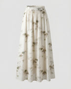 Women's Wide Summer Trousers with Floral Pattern and Elastic Waistband
