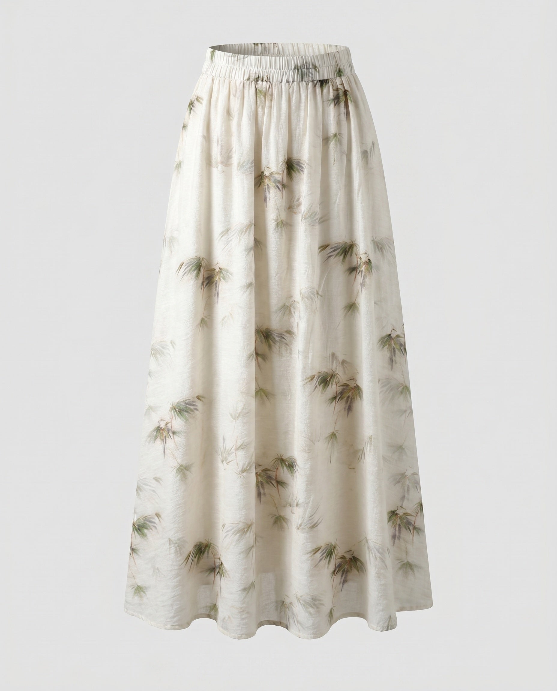 Women's Wide Summer Trousers with Floral Pattern and Elastic Waistband