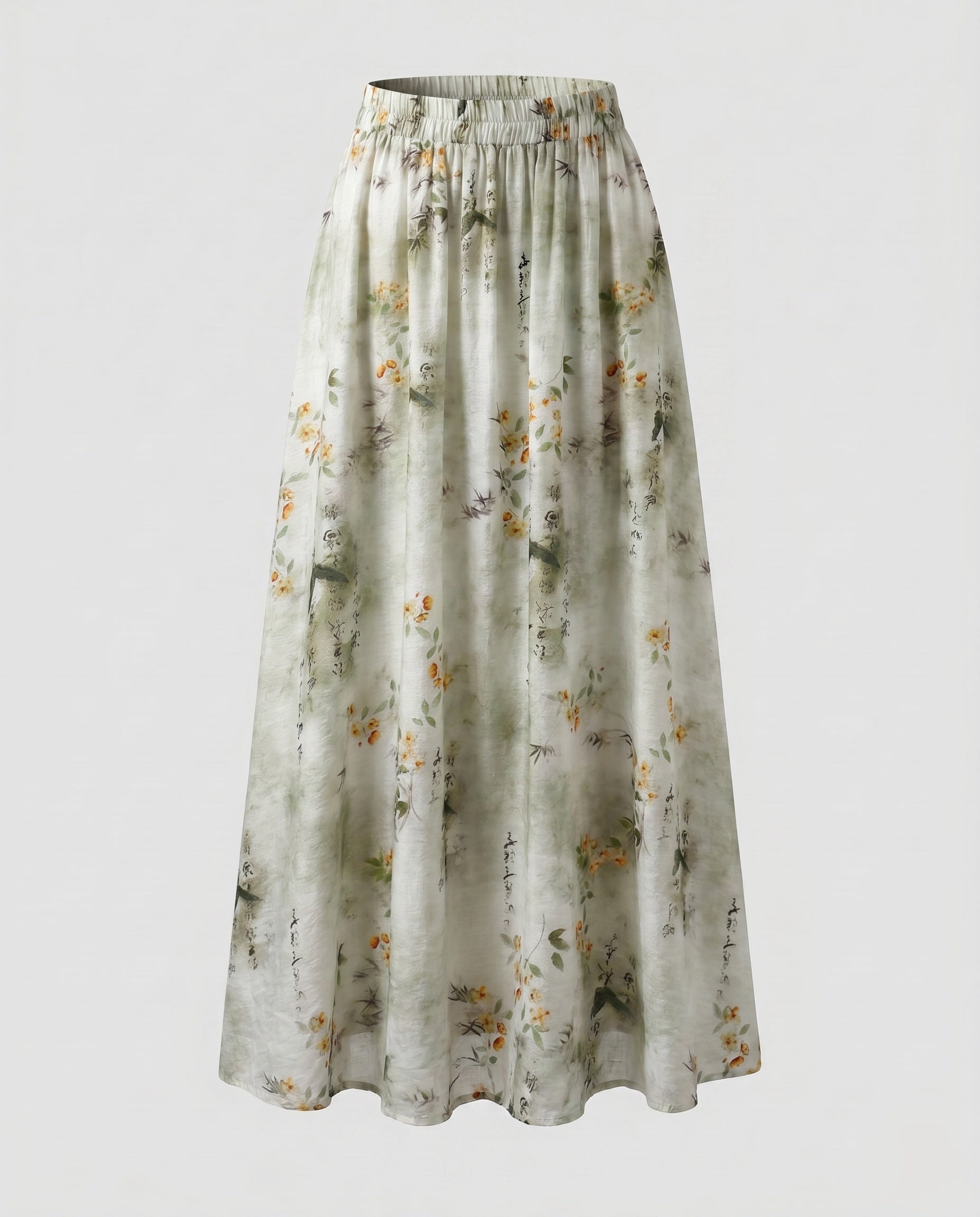 Women's Wide Summer Trousers with Floral Pattern and Elastic Waistband