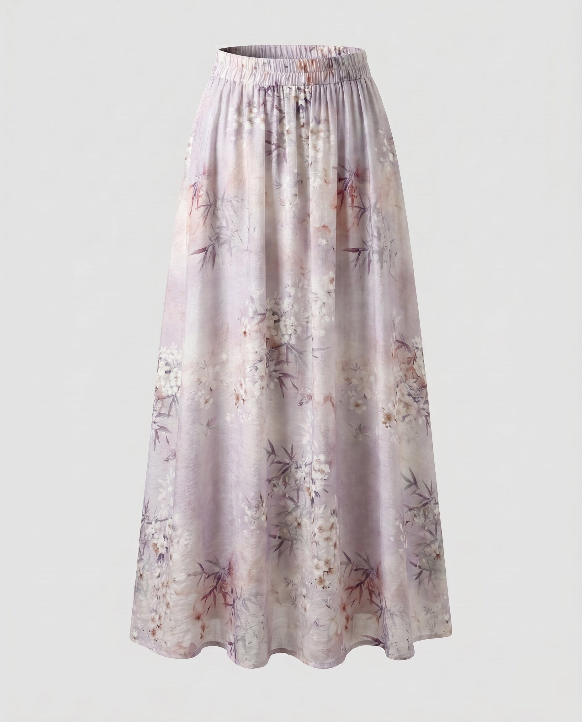 Women's Wide Summer Trousers with Floral Pattern and Elastic Waistband