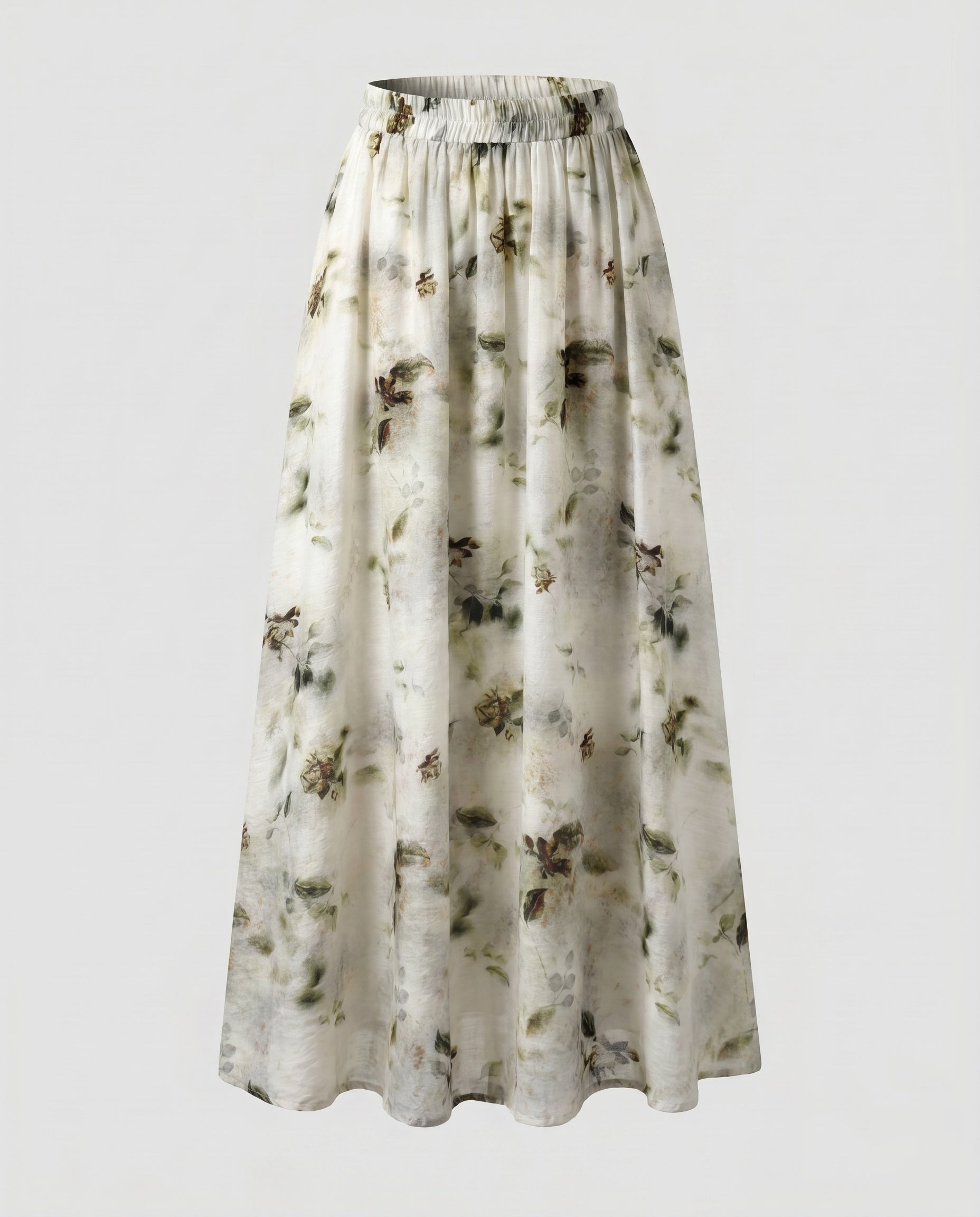 Women's Wide Summer Trousers with Floral Pattern and Elastic Waistband