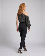 Women's Asymmetrical Blouse Shirt with Puff Sleeves - Back View