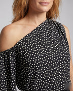 Women's Asymmetrical Blouse Shirt with Puff Sleeves - Close-Up Detail