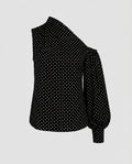 Women's Asymmetrical Blouse Shirt with Puff Sleeves