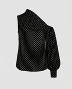 Women's Asymmetrical Blouse Shirt with Puff Sleeves