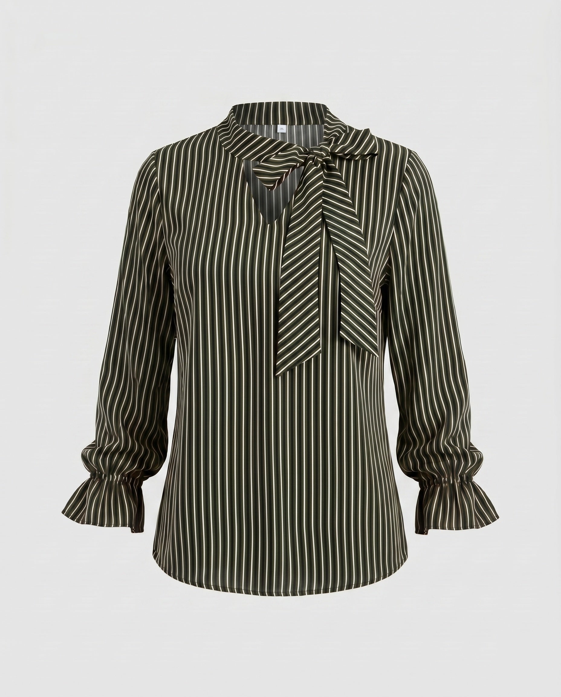 Women's Blouse Shirt with Elegant Bow and Striped Pattern