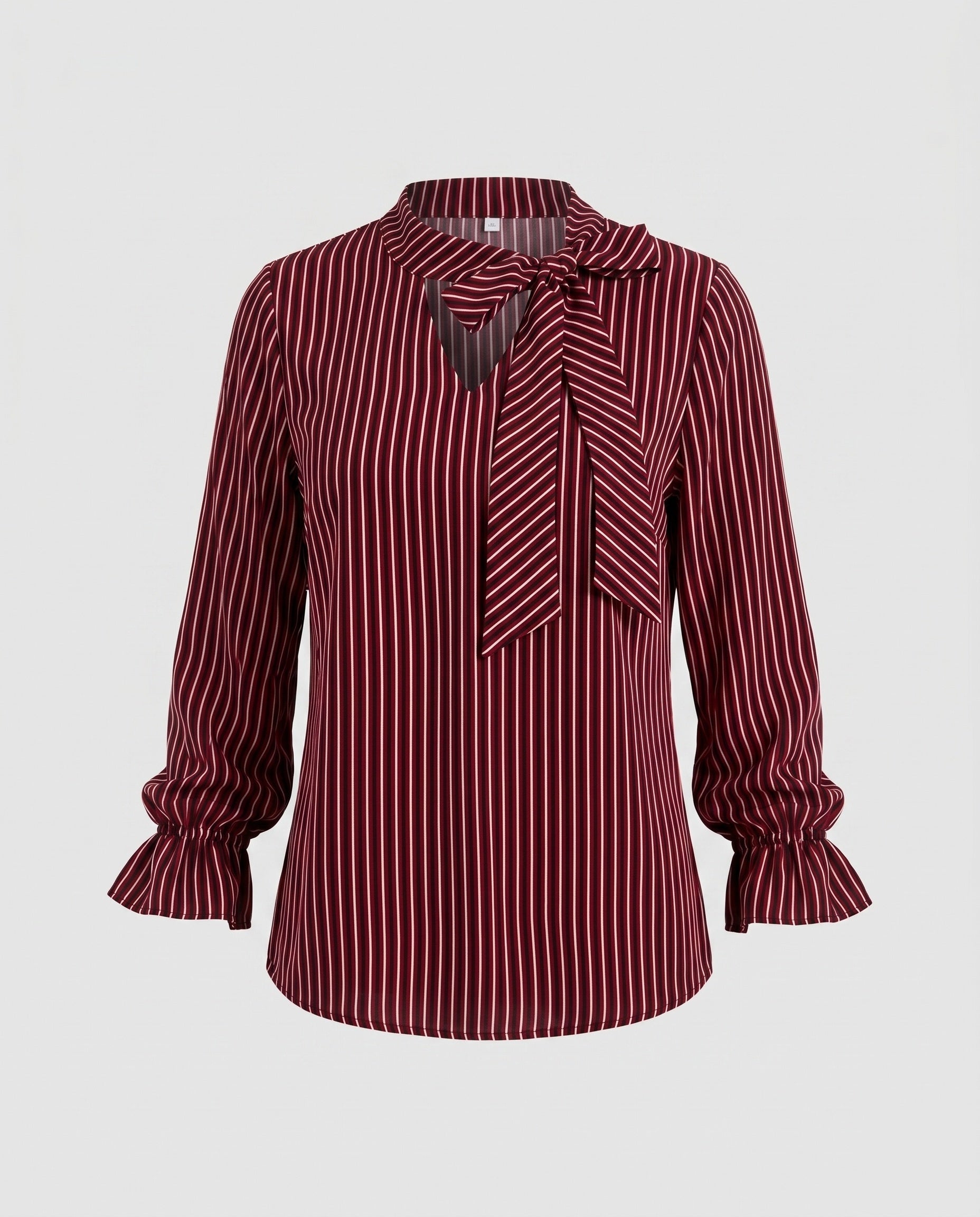 Women's Blouse Shirt with Elegant Bow and Striped Pattern