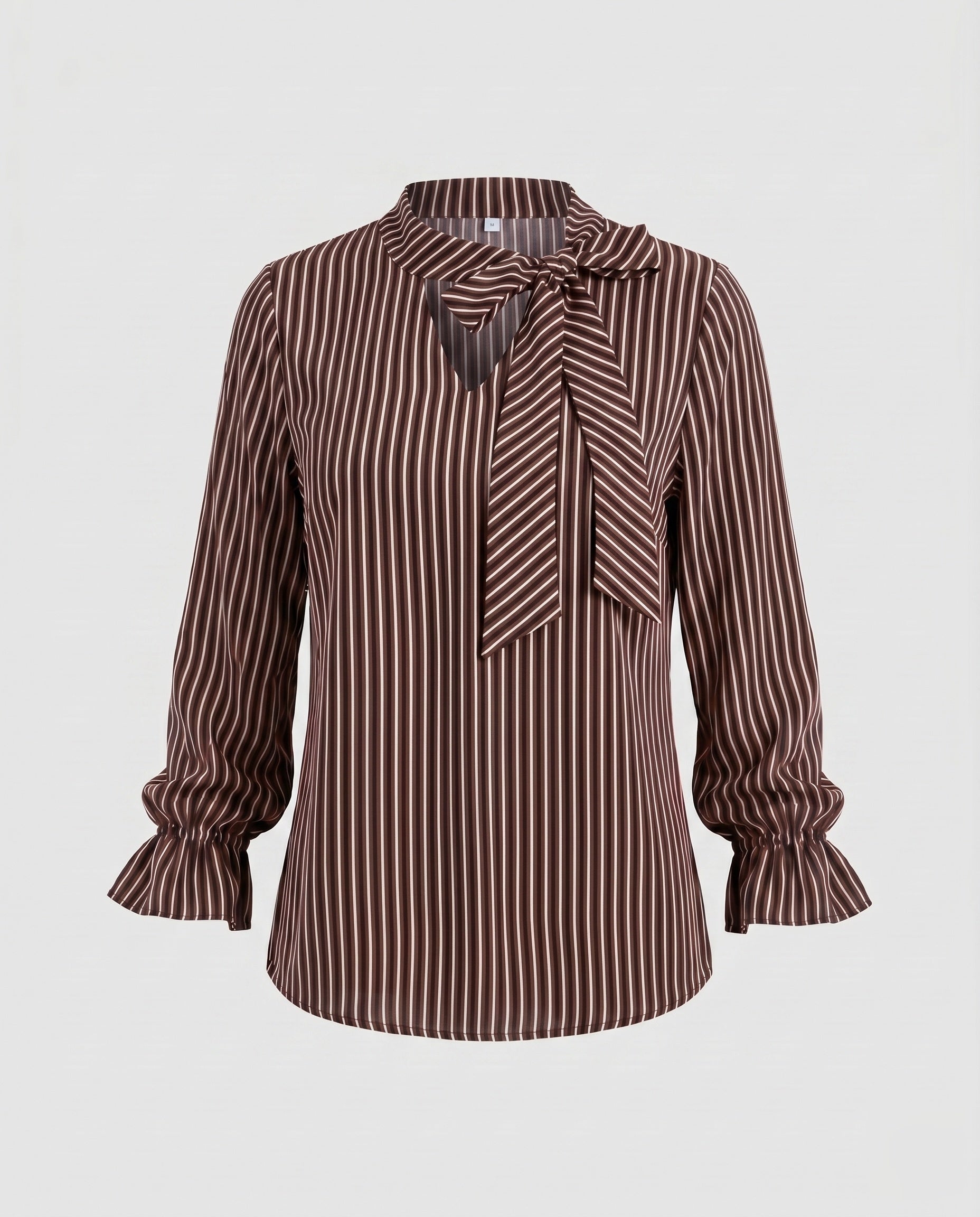 Women's Blouse Shirt with Elegant Bow and Striped Pattern