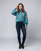 Women's Blouse Shirt with Floral Pattern and Voluminous Sleeves - Front View