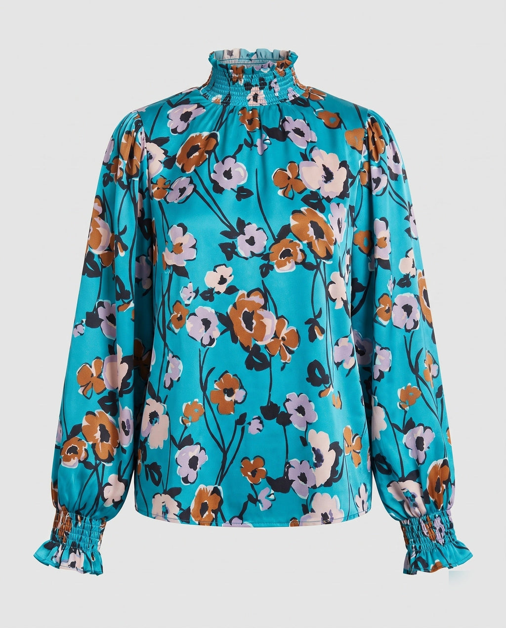 Women's Blouse Shirt with Floral Pattern and Voluminous Sleeves