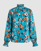 Women's Blouse Shirt with Floral Pattern and Voluminous Sleeves