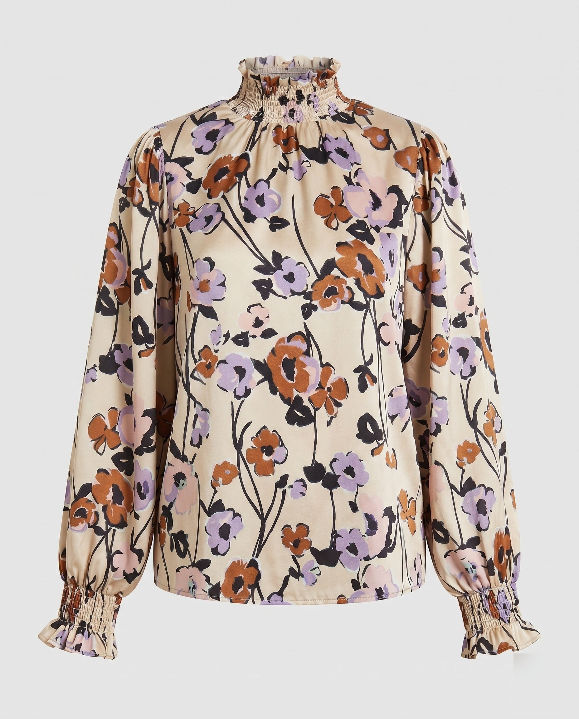 Women's Blouse Shirt with Floral Pattern and Voluminous Sleeves