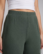 Women's High-Waisted Wide Leg Pants with Elegant Slit - Close-Up Detail