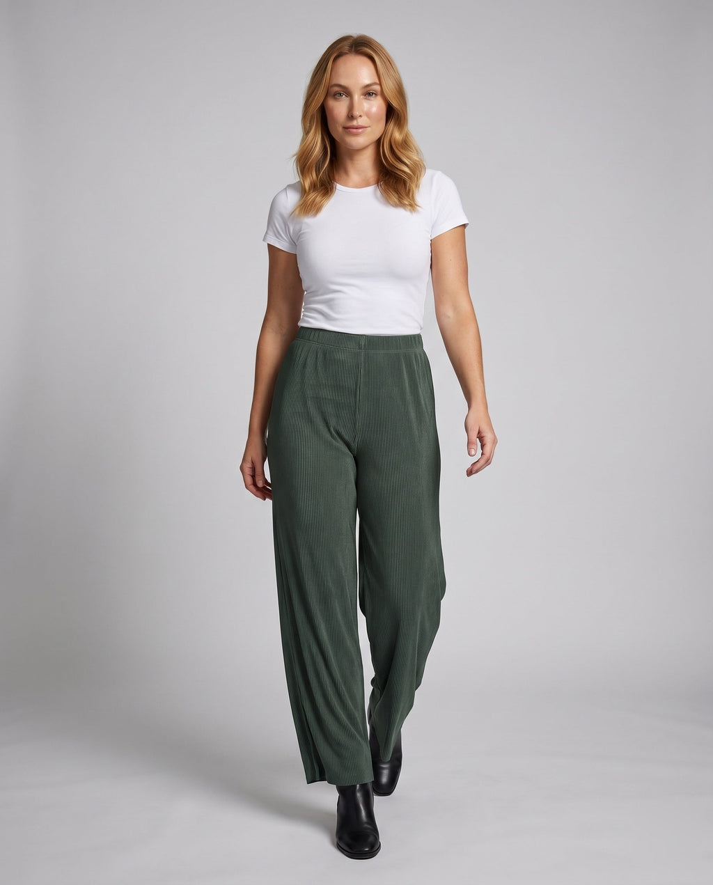 Women's High-Waisted Wide Leg Pants with Elegant Slit - Front View