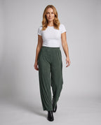 Women's High-Waisted Wide Leg Pants with Elegant Slit - Front View