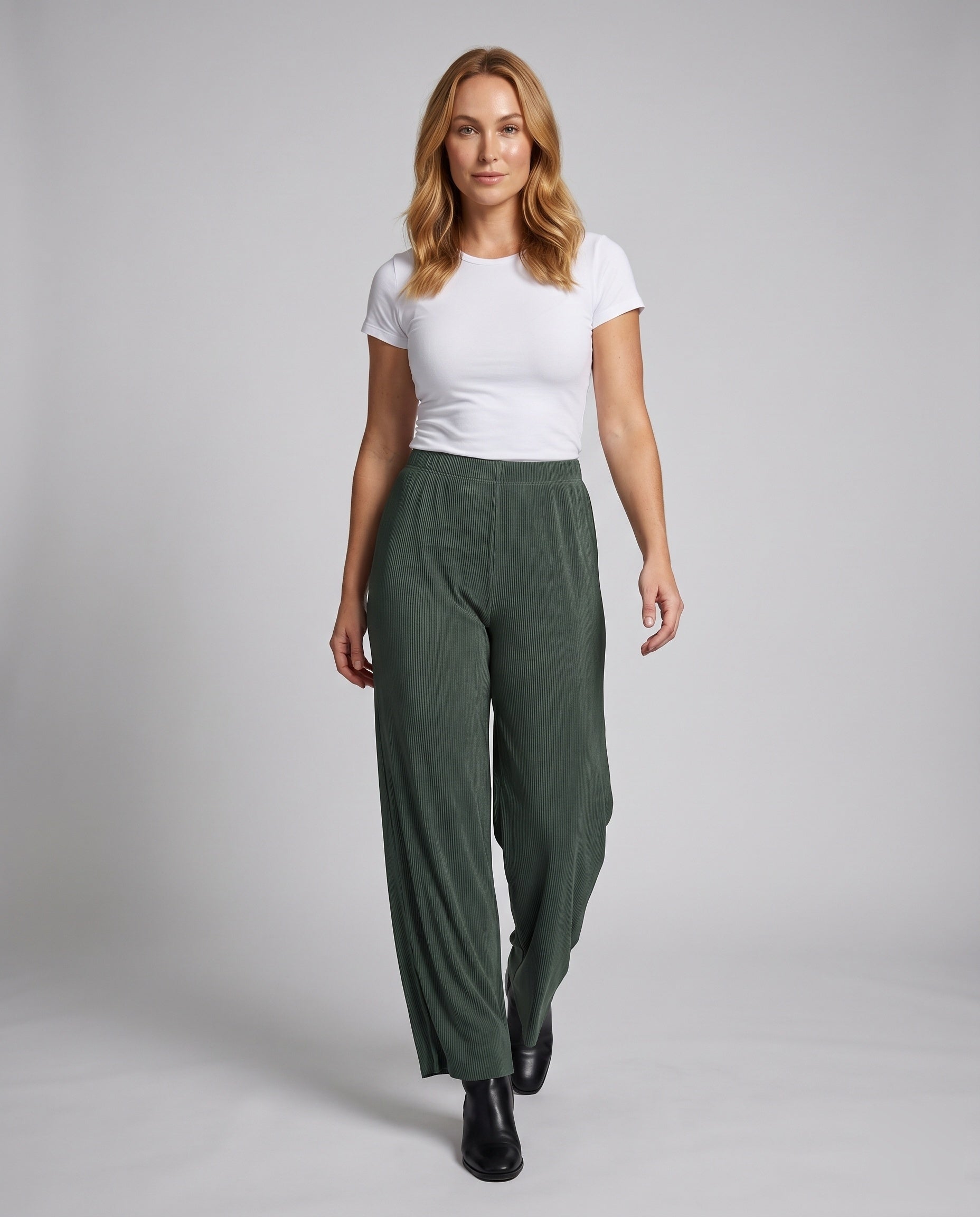 Women's High-Waisted Wide Leg Pants with Elegant Slit - Front View