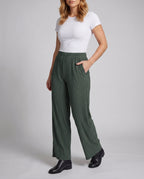 Women's High-Waisted Wide Leg Pants with Elegant Slit - Lower Body View