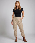 Women's Comfortable Linen Pants with Side Pockets - Front View