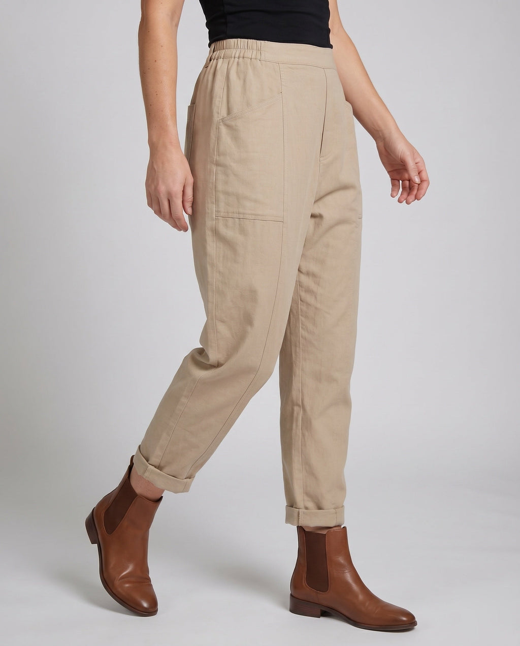 Women's Comfortable Linen Pants with Side Pockets - Lower Body View