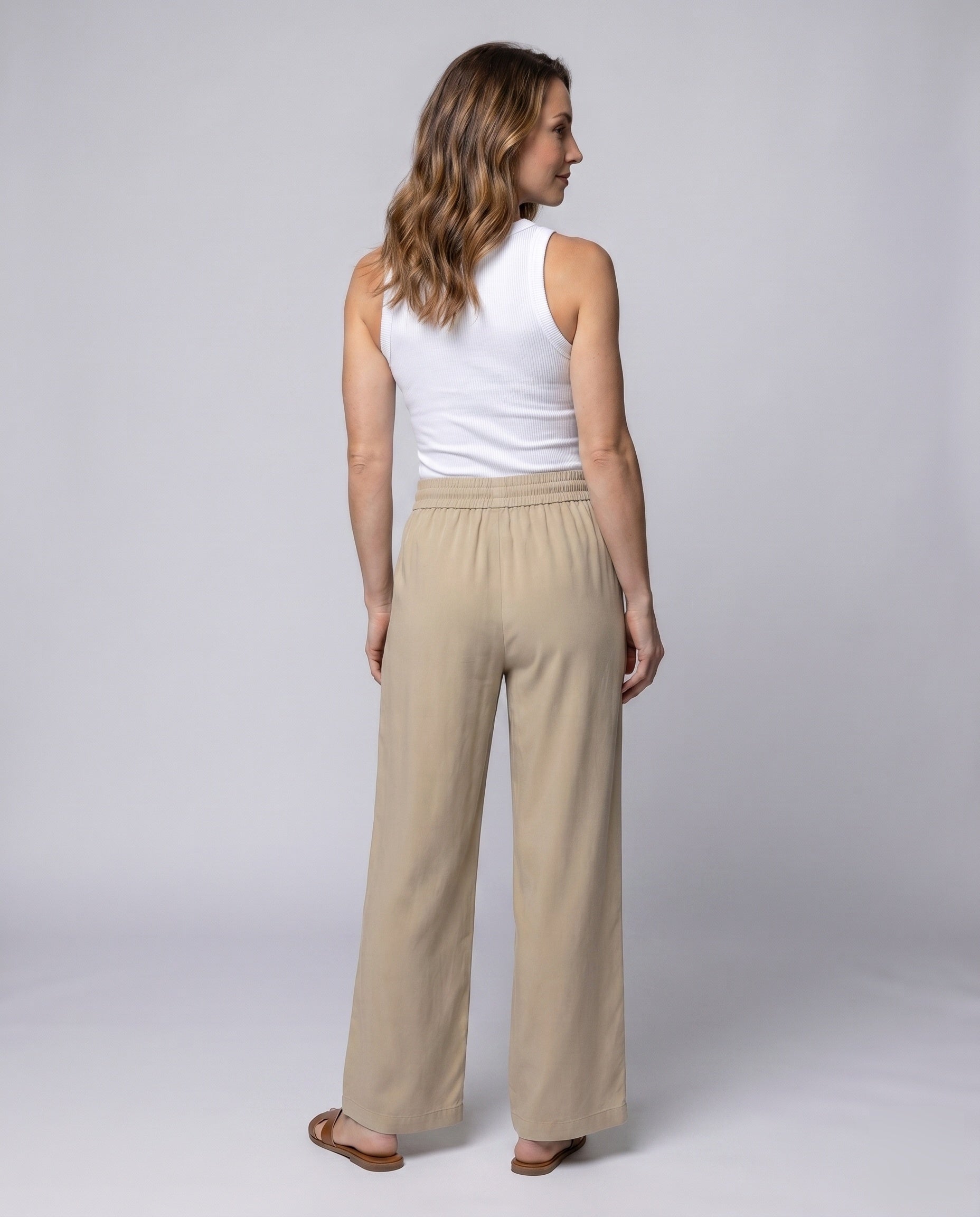 Women's Airy and Comfortable Summer Pants with Elastic Waistband - Back View