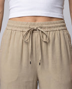 Women's Airy and Comfortable Summer Pants with Elastic Waistband - Close-Up Detail