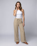 Women's Airy and Comfortable Summer Pants with Elastic Waistband - Front View