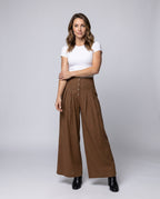 Women's Wide Trousers with Button Detail - Front View