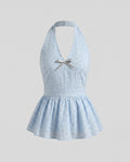 Women's Sleeveless Blouse Shirt with Ruffle Details, Chic Bow Accent