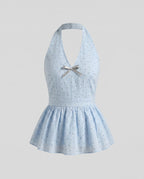 Women's Sleeveless Blouse Shirt with Ruffle Details, Chic Bow Accent