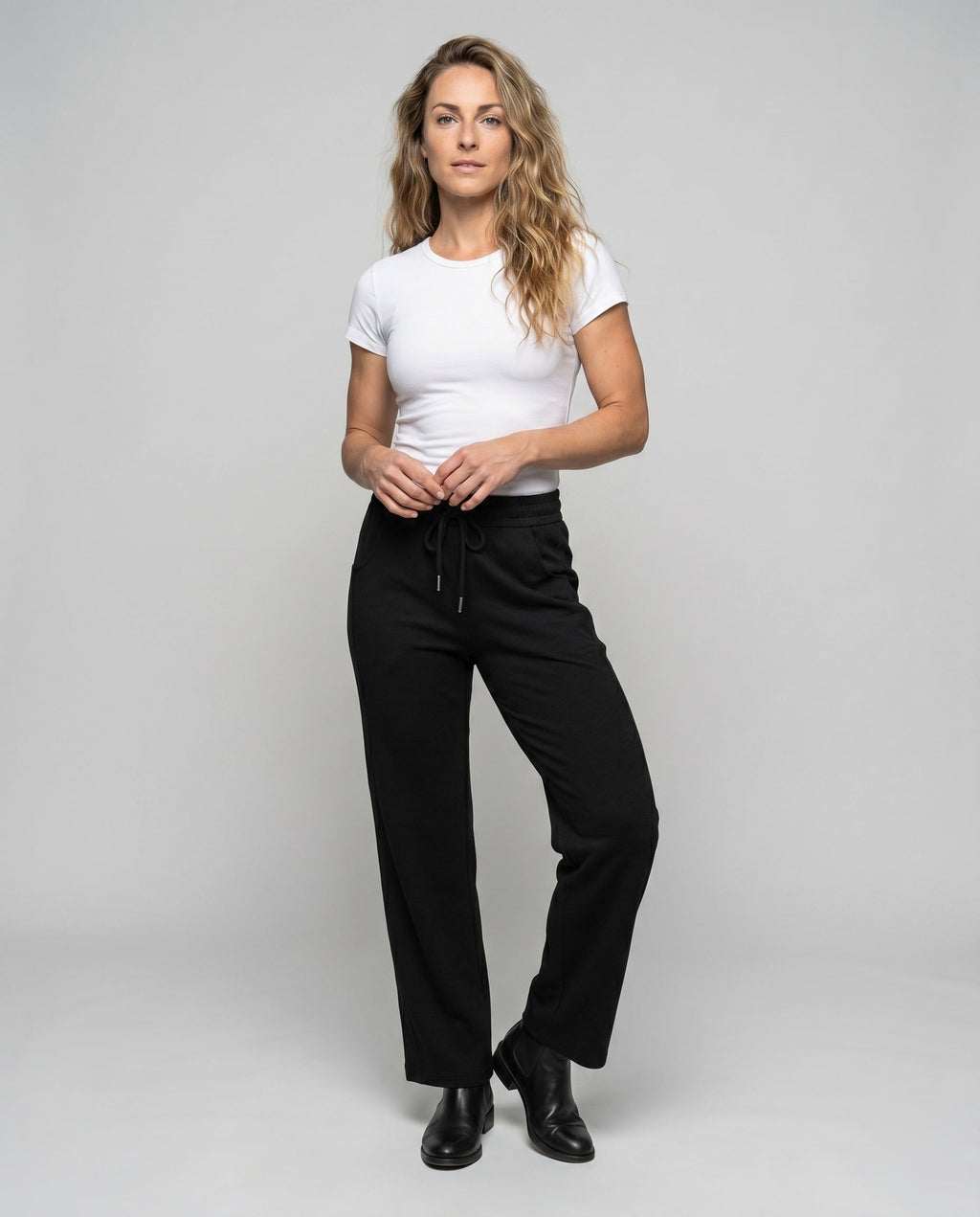 Women's Comfortable High-Waist Leisure Pants with Wide Leg - Front View