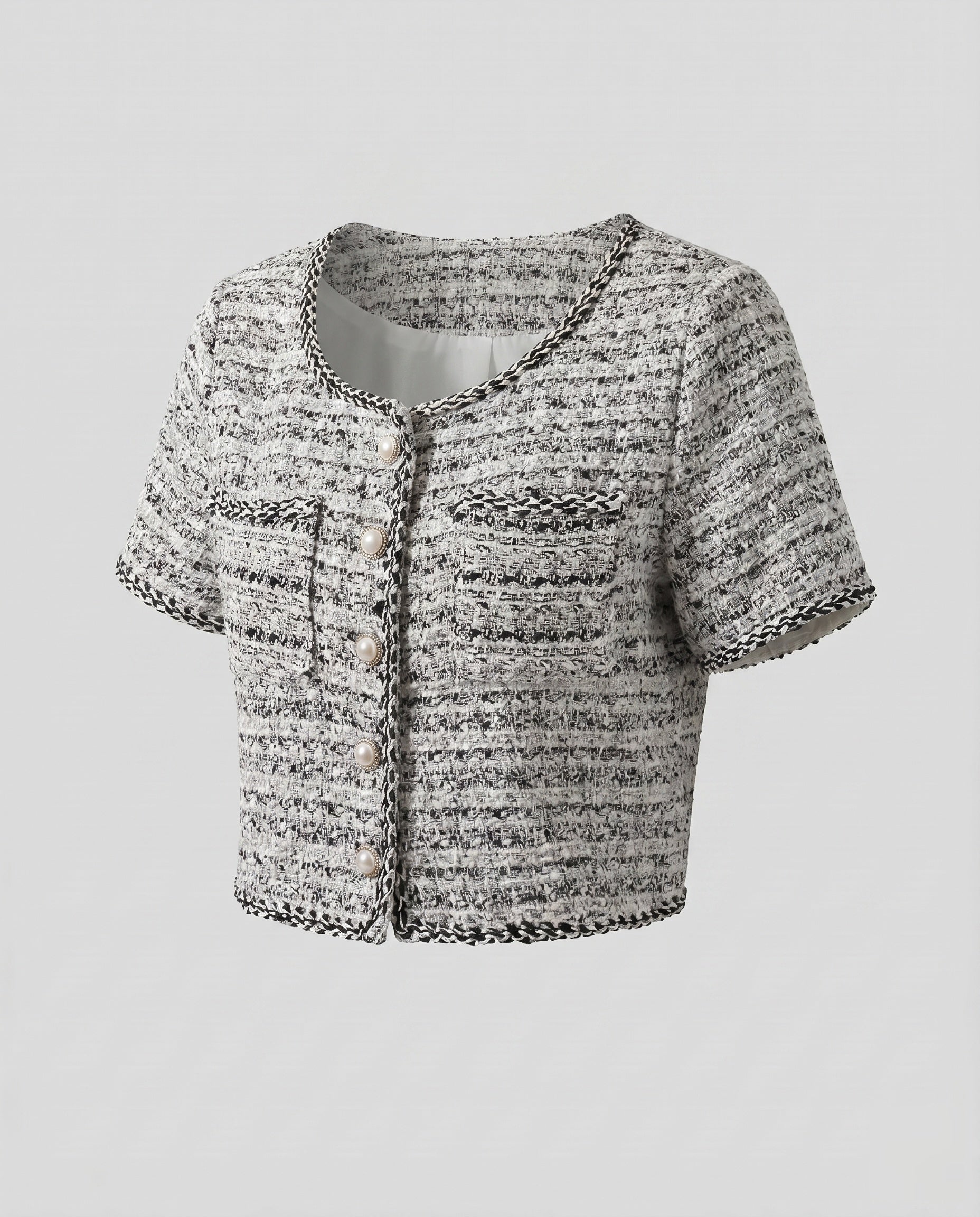 Women's Short Sleeve Blouse Shirt with Button Design, Textured Fabric