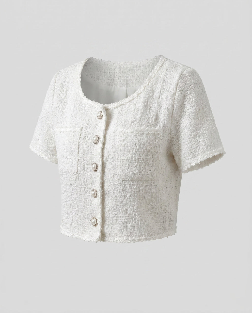 Women's Short Sleeve Blouse Shirt with Button Design, Textured Fabric