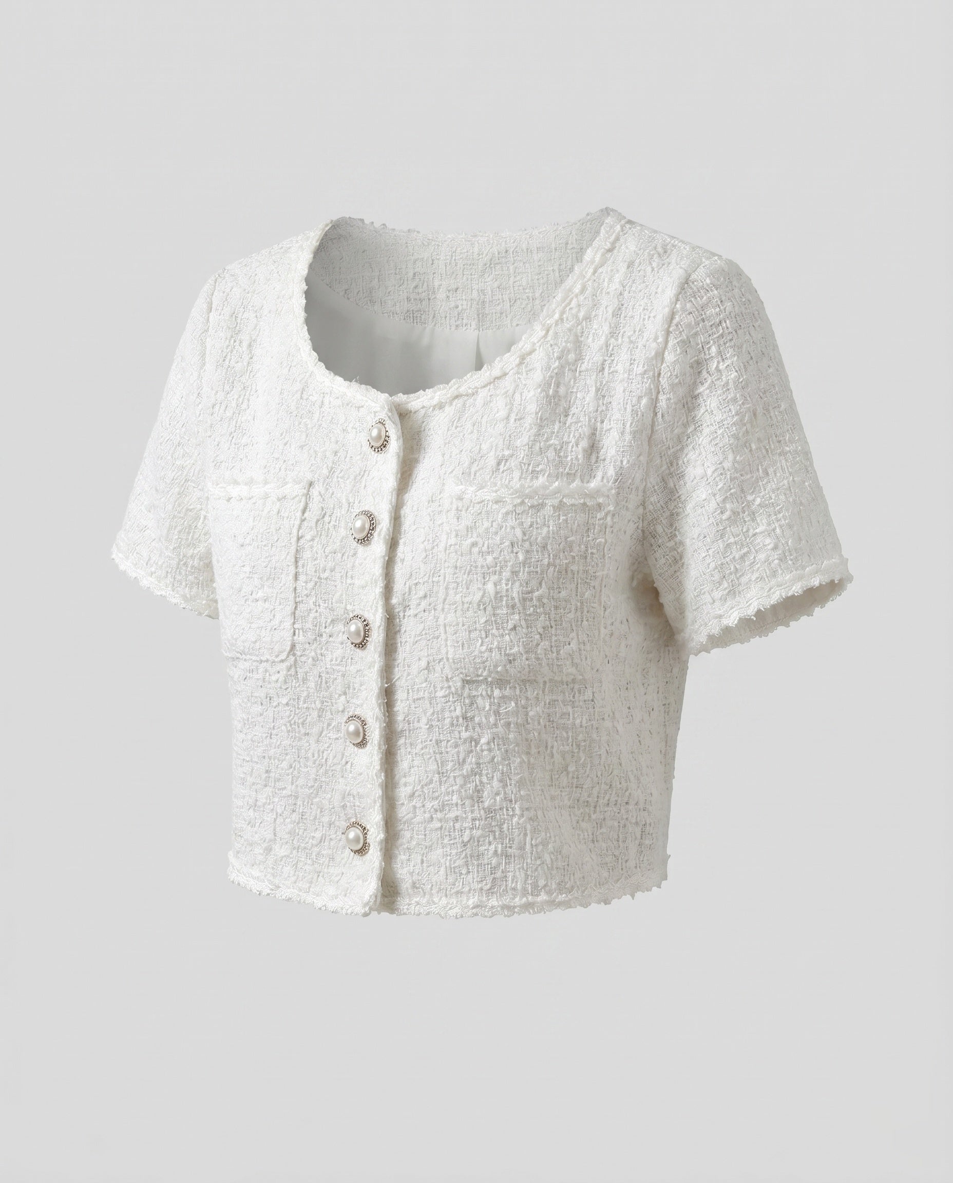 Women's Short Sleeve Blouse Shirt with Button Design, Textured Fabric