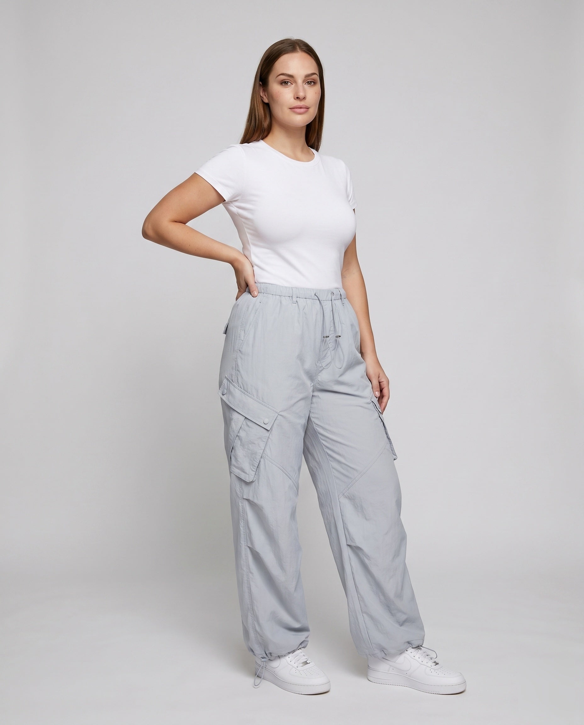 Women's Casual Cargo Pants with Loose Fit and Practical Pockets - Front View