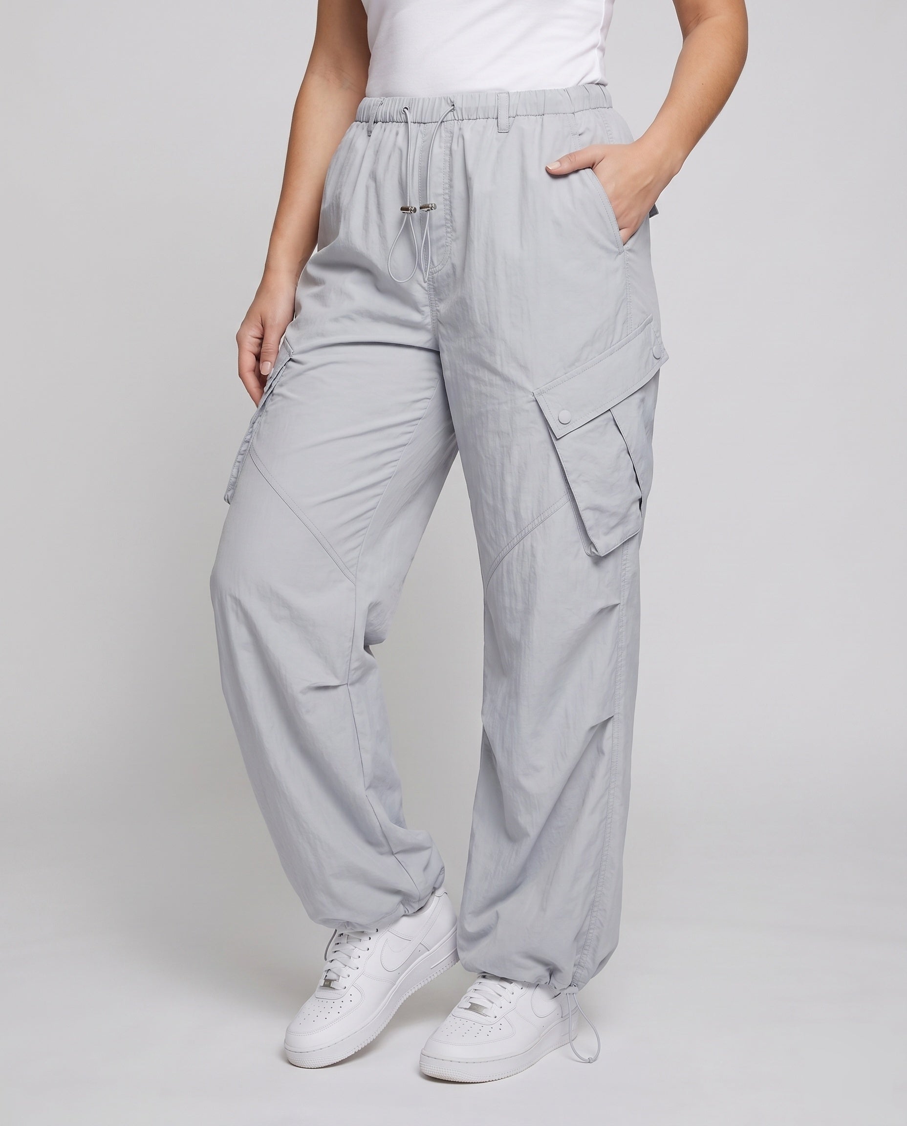 Women's Casual Cargo Pants with Loose Fit and Practical Pockets - Lower Body View